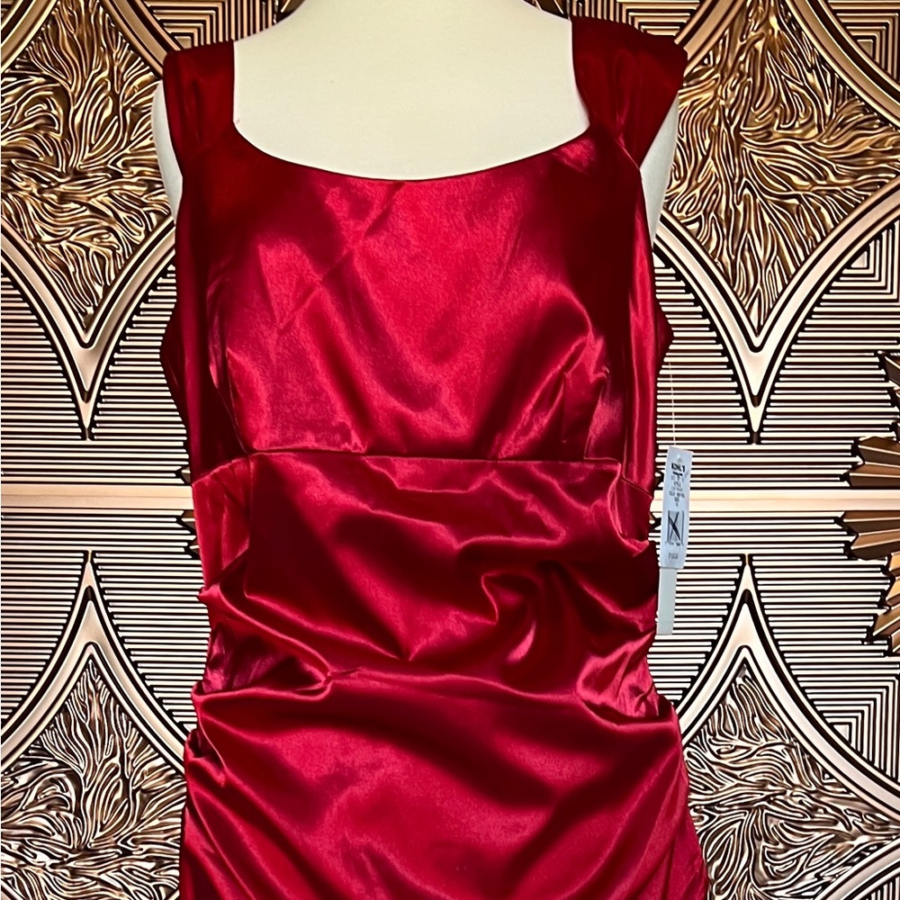 Red Satin Cocktail Dress - Women's Elegant Sheath